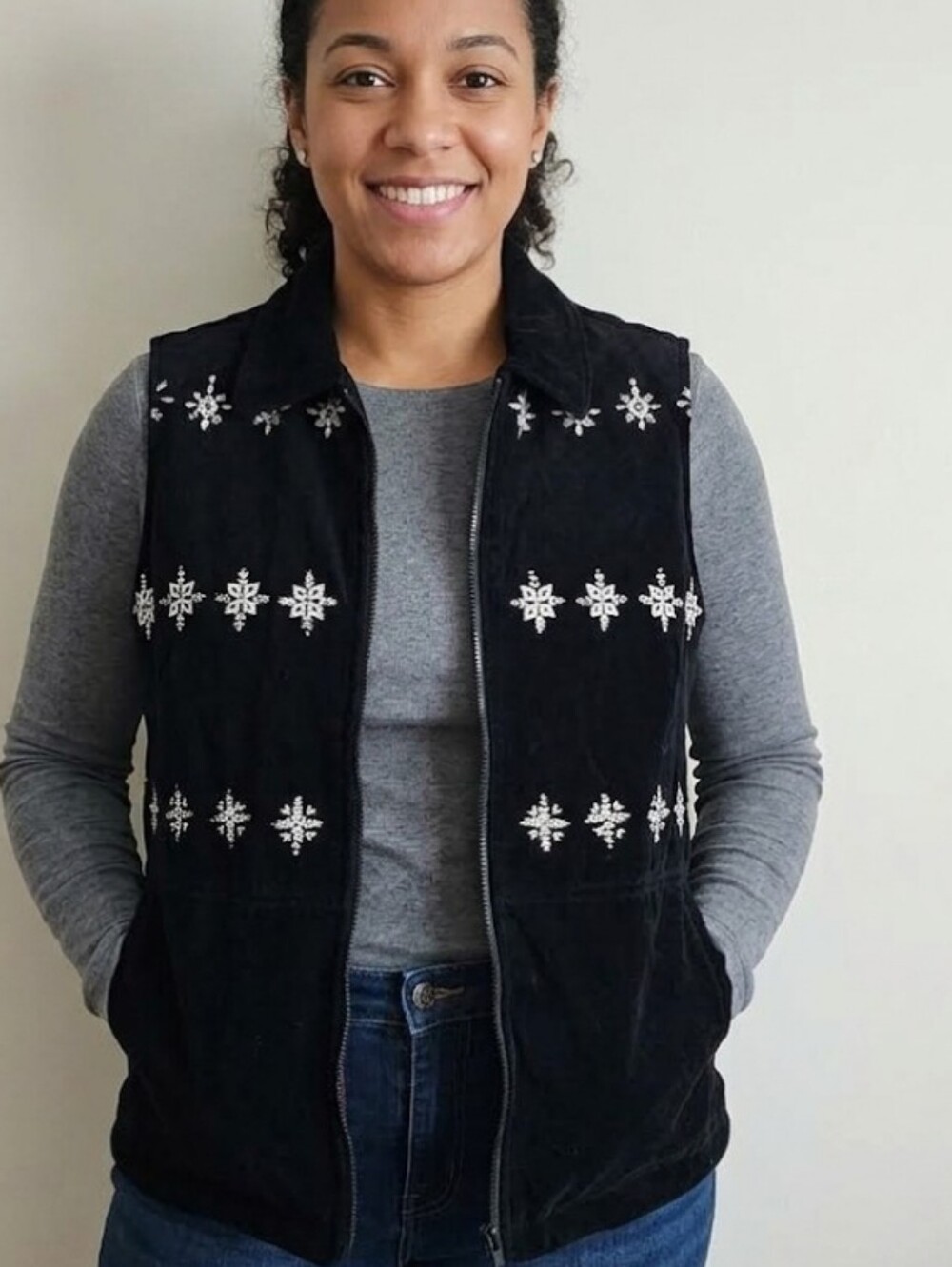 Susan Bristol Black Embroidered Sleeveless Vest
